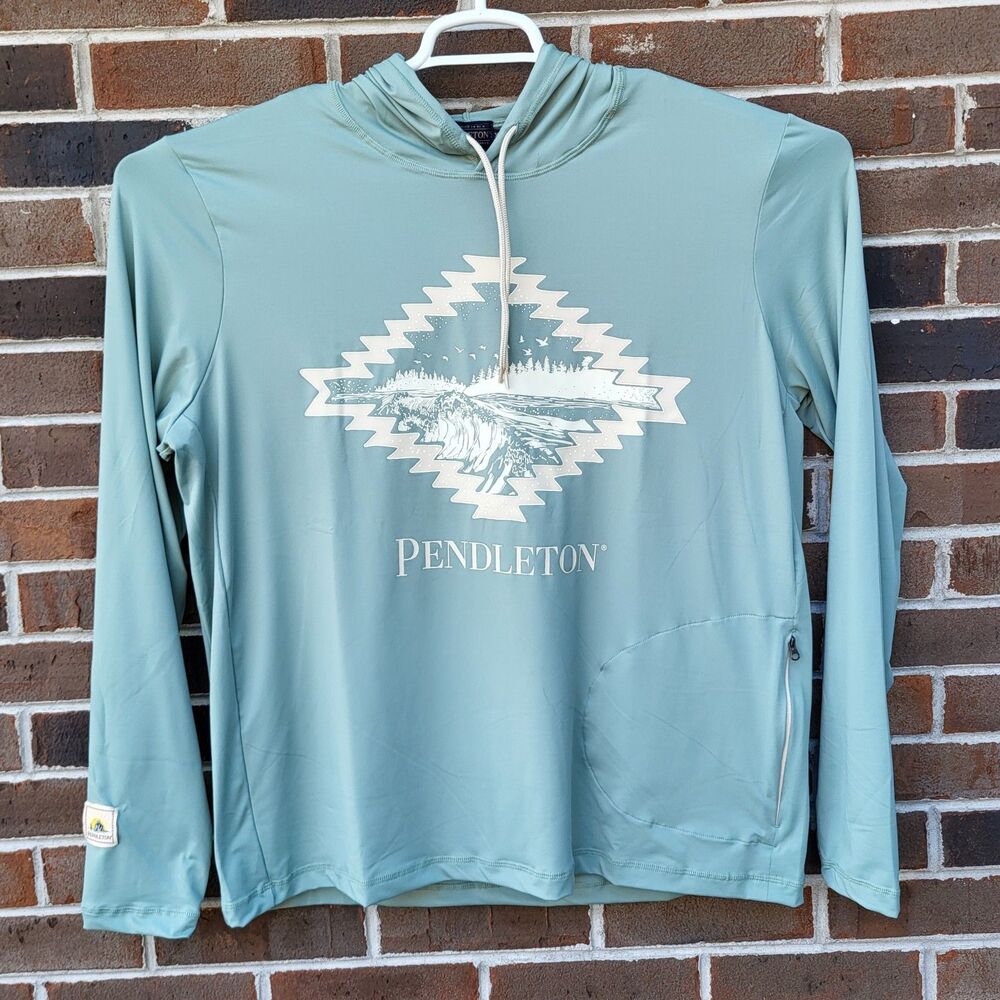 Pendleton Men’s Surf Hoodie Sun Tee Sz XL Teal With Logo UPF 50+ NWT Hike